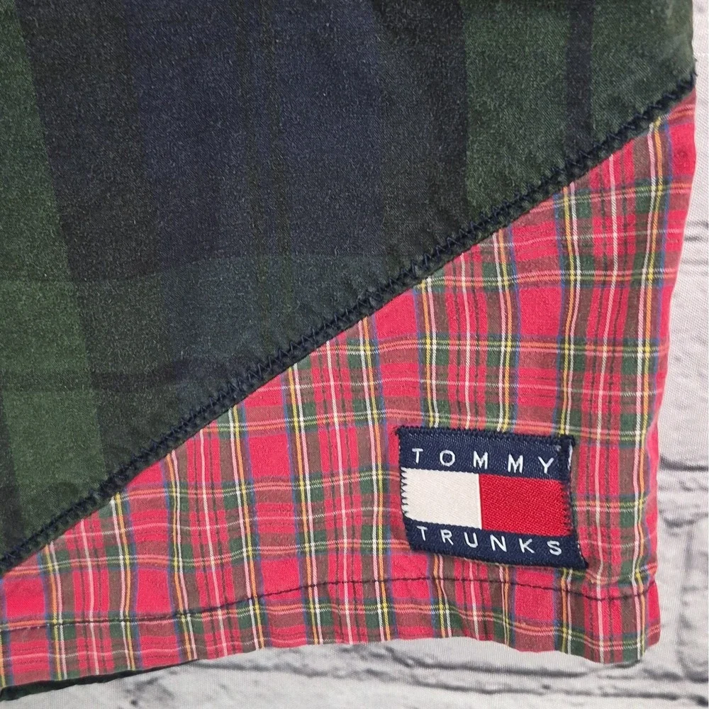 90s Tommy Hilfiger Mens Swim Trunks M Plaid Patchwork Lined Preppy Old Money Y2K